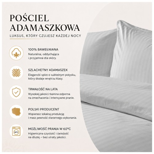 Komplet Pościeli Adamaszek  140x200 + 2 x 50x70 Silver Zamek Pasy 1 Cm