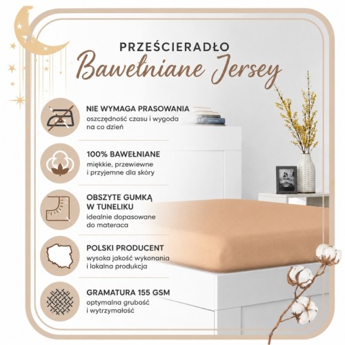 Prześcieradło JERSEY Z Gumką 80x160 Beżowe 100% Bawełniane