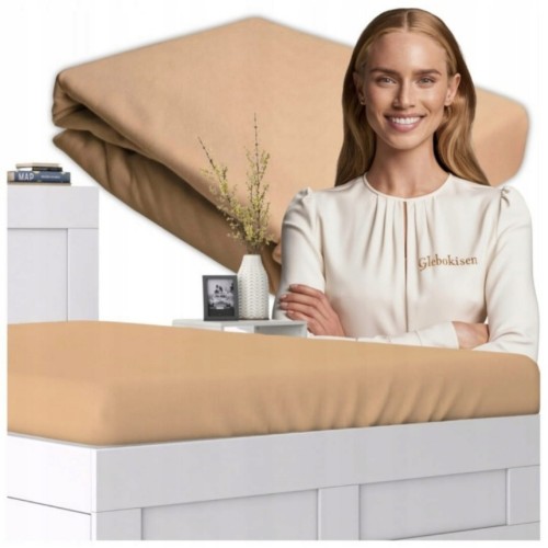 Prześcieradło JERSEY Z Gumką 120x200 Beżowe 100% Bawełniane 