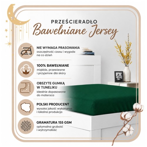 Prześcieradło JERSEY Z Gumką 140x200 Butelka Ciemna 100% Bawełniane