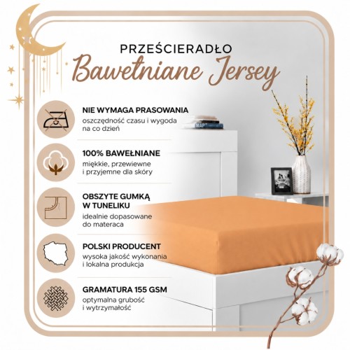 Prześcieradło JERSEY Z Gumką 80x200 Łosoś 100% Bawełniane