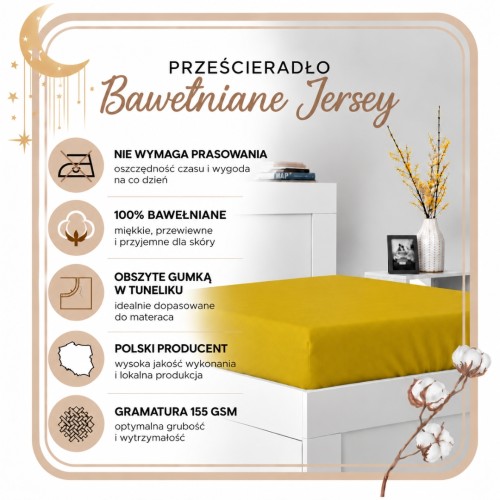 Prześcieradło JERSEY Z Gumką 180x200 Musztarda 100% Bawełniane