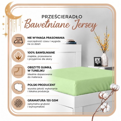 Prześcieradło JERSEY Z Gumką 80x200 Seledyn 100% Bawełniane