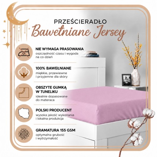 Prześcieradło JERSEY Z Gumką 70x140 Wrzos 100% Bawełniane