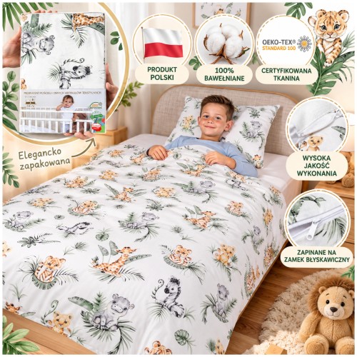 Komplet Pościeli Dziecięcej 120x160 + 50x60 Afrykańskie Zwierzęta