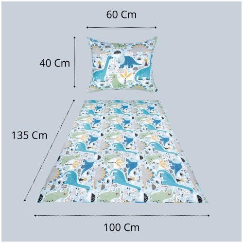 Komplet Pościeli Dziecięcej 100x135 + 40x60 Dinozaury Niebieskie