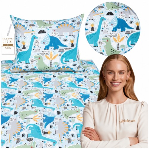 Komplet Pościeli Dziecięcej 90x120 + 40x60 Dinozaury Niebieskie