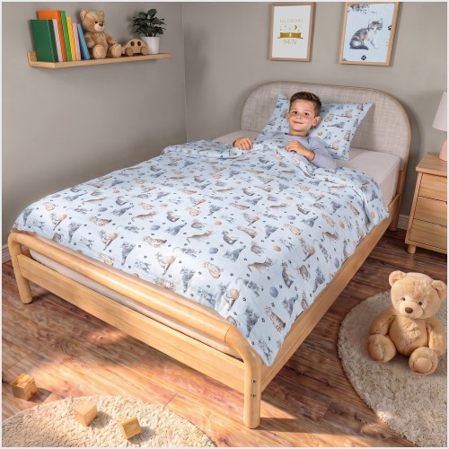 Komplet Pościeli Dziecięcej 90x120 + 40x60 Kotki Łapki Szare