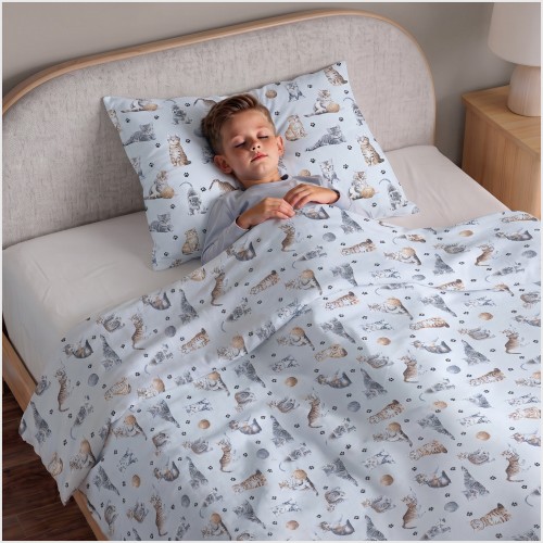 Komplet Pościeli Dziecięcej 90x120 + 40x60 Kotki Łapki Szare