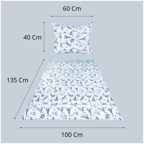 Komplet Pościeli Dziecięcej 100x135 + 40x60 Kotki Łapki Szare
