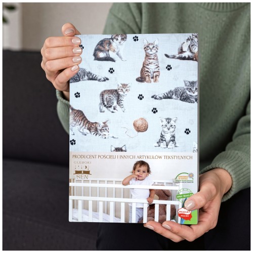 Komplet Pościeli Dziecięcej 100x135 + 40x60 Kotki Łapki Szare