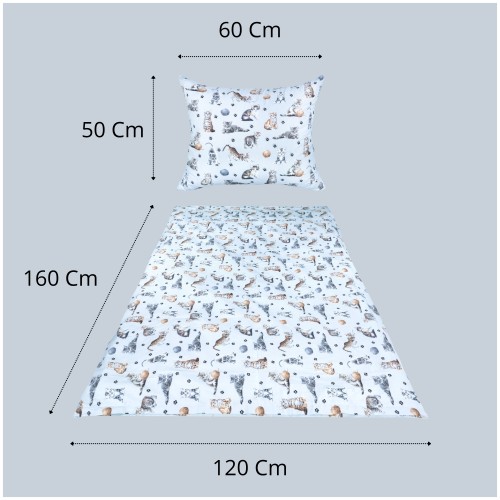 Komplet Pościeli Dziecięcej 120x160 + 50x60 Kotki Łapki Szare