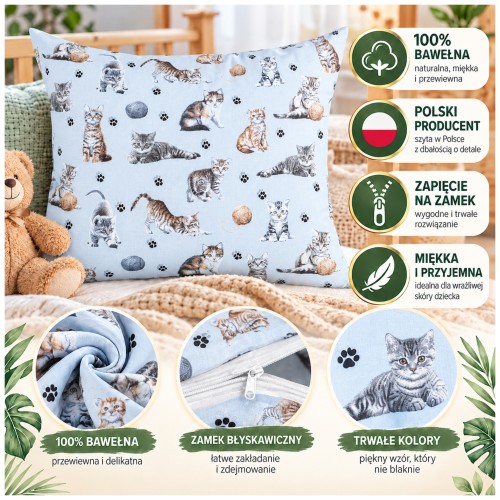 Poszewka Dziecięca 50x60 Bawełniana Kotki Łapki Szare