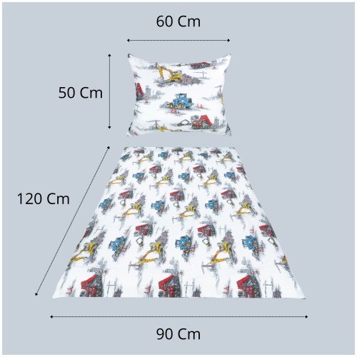 Komplet Pościeli Dziecięcej 90x120 + 50x60 Maszyny Budowlane