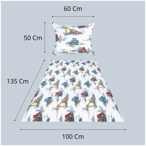 Komplet Pościeli Dziecięcej 100x135 + 50x60 Maszyny Budowlane