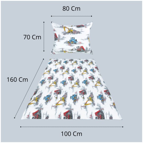 Komplet Pościeli Dziecięcej 100x160 + 70x80 Maszyny Budowlane
