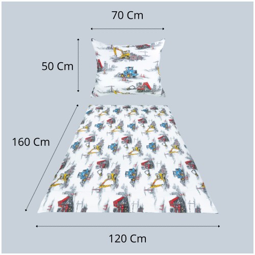 Komplet Pościeli Dziecięcej 120x160 + 50x70 Maszyny Budowlane