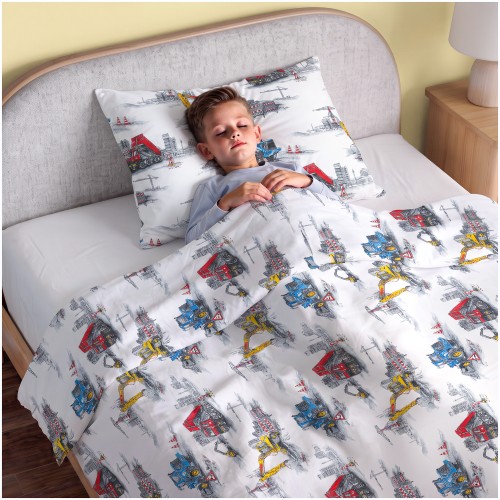 Komplet Pościeli Dziecięcej 120x160 + 50x70 Maszyny Budowlane
