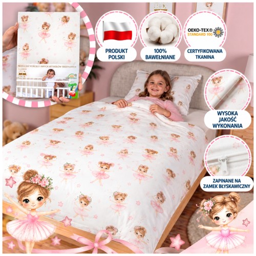 Komplet Pościeli Dziecięcej 100x160 + 40x60 Baletnice Róż