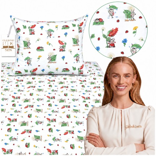 Komplet Pościeli Dziecięcej 100x135 + 50x60 Biedronki Białe