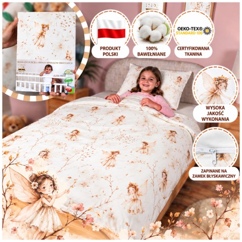 Komplet Pościeli Dziecięcej 100x135 + 50x60 Calineczka Beż