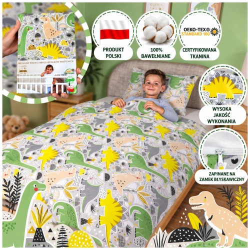 Komplet Pościeli Dziecięcej 90x120 + 40x60 Dinozaury