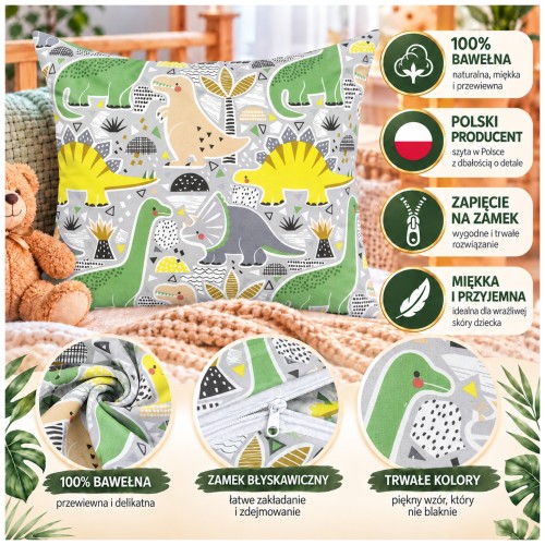 Poszewka Dziecięca 50x70 Bawełniana Dinozaury