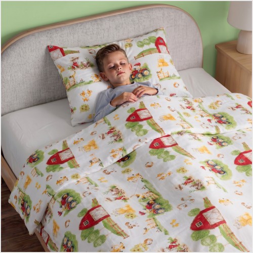 Komplet Pościeli Dziecięcej 90x120 + 50x60 Farmerski Świat Krem