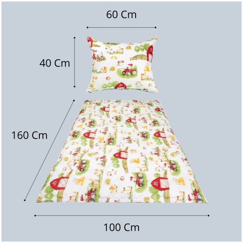 Komplet Pościeli Dziecięcej 100x160 + 40x60 Farmerski Świat Krem