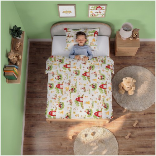 Komplet Pościeli Dziecięcej 100x160 + 40x60 Farmerski Świat Krem