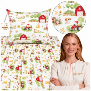 Komplet Pościeli Dziecięcej 100x160 + 50x60 Farmerski Świat Krem