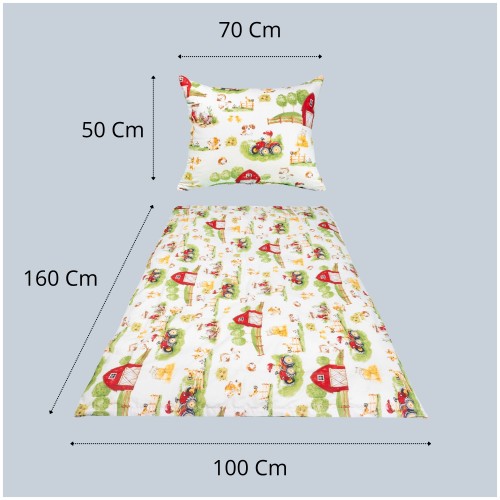 Komplet Pościeli Dziecięcej 100x160 + 50x70 Farmerski Świat Krem