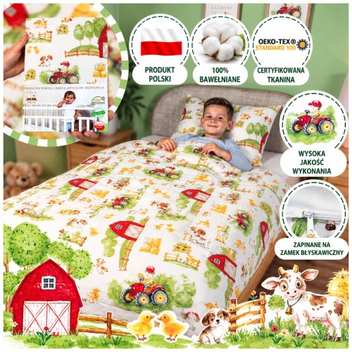 Komplet Pościeli Dziecięcej 100x160 + 70x80 Farmerski Świat Krem