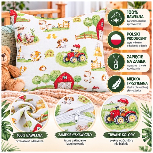 Poszewka Dziecięca 40x40 Bawełniana JAŚ Farmerski Świat Krem