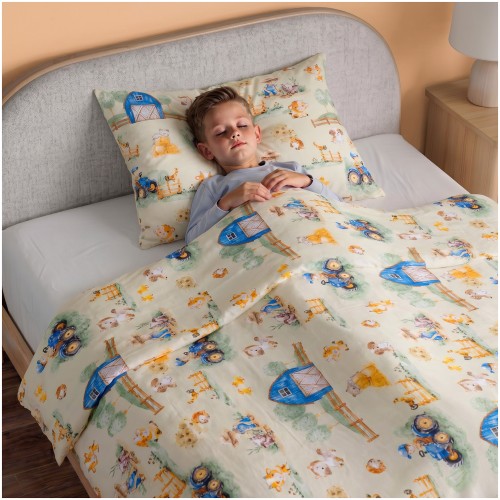 Komplet Pościeli Dziecięcej 90x120 + 50x60 Farmerski Świat Oliwka