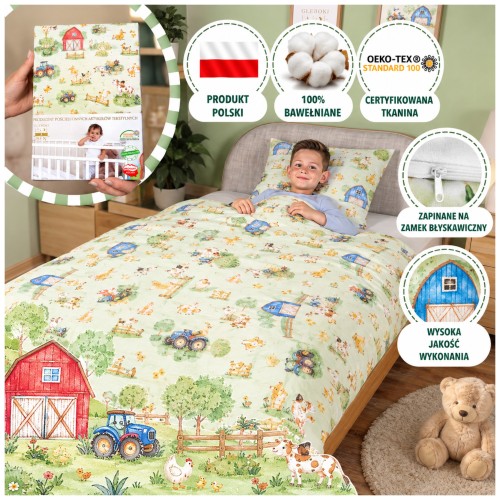 Komplet Pościeli Dziecięcej 100x135 + 50x60 Farmerski Świat Oliwka
