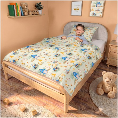 Komplet Pościeli Dziecięcej 100x160 + 40x60 Farmerski Świat Oliwka