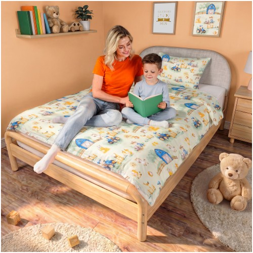 Komplet Pościeli Dziecięcej 120x160 + 50x60 Farmerski Świat Oliwka