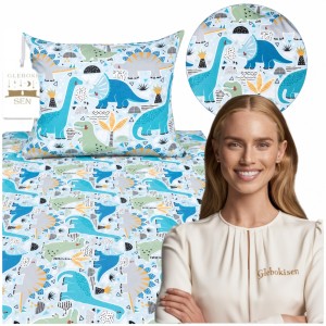 Komplet Pościeli Dziecięcej 100x160 + 50x70 Dinozaury Niebieskie