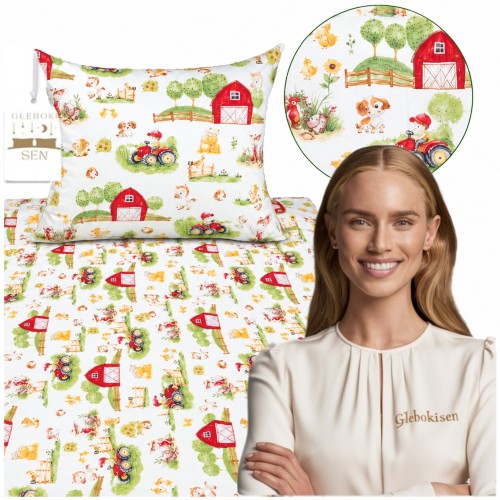 Komplet Pościeli Dziecięcej 100x135 + 40x60 Farmerski Świat Krem