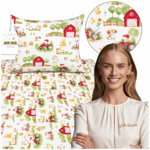 Komplet Pościeli Dziecięcej 100x160 + 70x80 Farmerski Świat Krem