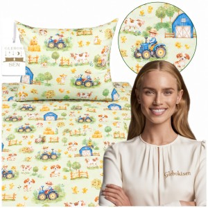 Komplet Pościeli Dziecięcej 100x160 + 70x80 Farmerski Świat Oliwka