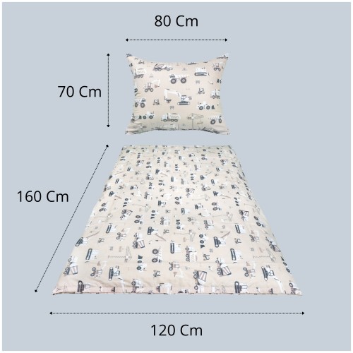 Komplet Pościeli Dziecięcej 120x160 + 70x80 Koparki Beżowe