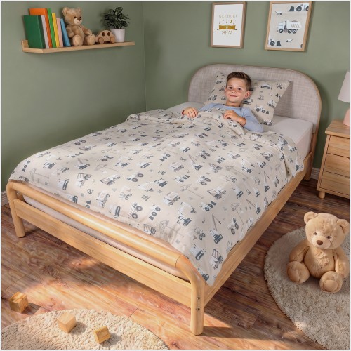 Komplet Pościeli Dziecięcej 120x160 + 70x80 Koparki Beżowe