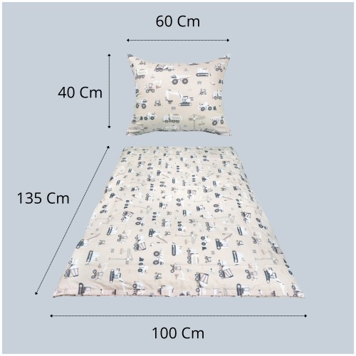Komplet Pościeli Dziecięcej 100x135 + 40x60 Koparki Beżowe