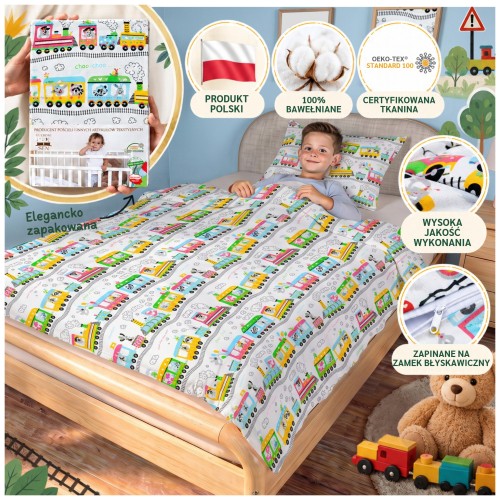Komplet Pościeli Dziecięcej 100x135 + 40x60 Bajkowa Ciuchcia