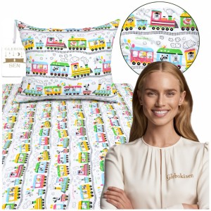 Komplet Pościeli Dziecięcej 100x160 + 40x60 Bajkowa Ciuchcia