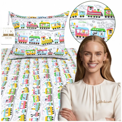 Komplet Pościeli Dziecięcej 100x160 + 70x80 Bajkowa Ciuchcia