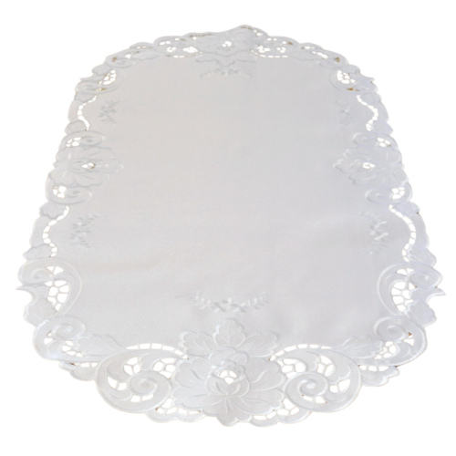 Obrus Dekoracyjny Biały 60x120 Owal Haft 6028